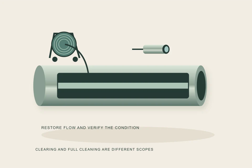 Conceptual illustration of cleaning cable camera and cleared channel in one service study