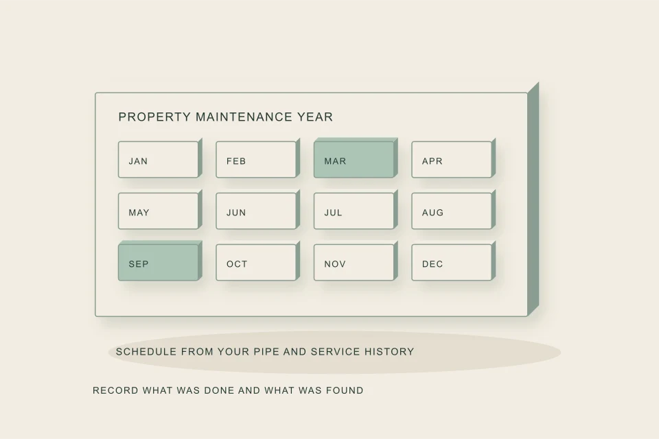 Conceptual illustration of an annual calendar joins inspection cleaning and valve records