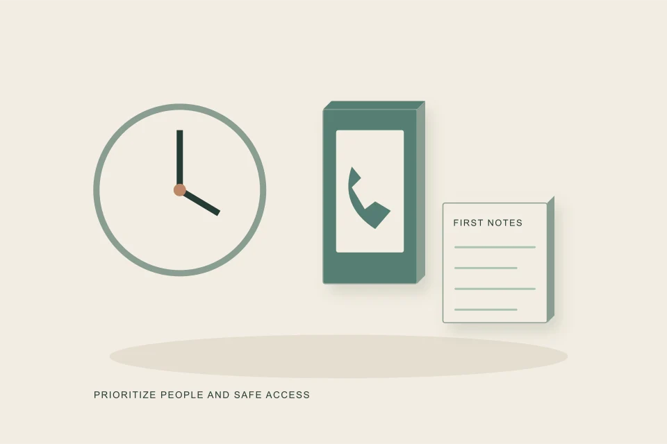 Conceptual illustration of a clock contact phone and first-response record board