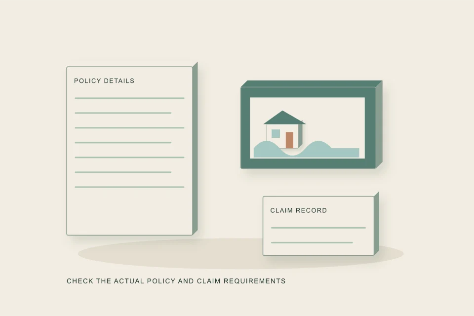 Conceptual illustration of policy scope claim photos and coverage records form a dossier