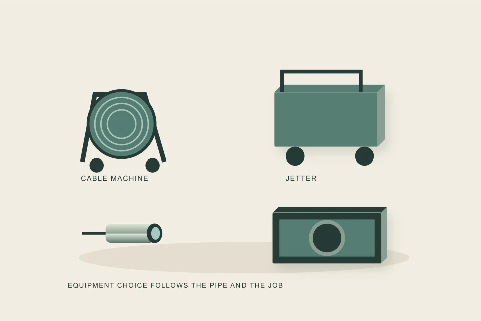 Conceptual illustration of cable drum hose cart camera head and compact inspection screen